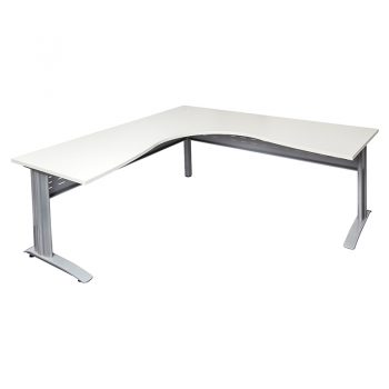 Corner Workstation White Top Silver Base