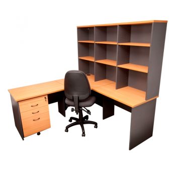 Corporate Corner Workstation, Hutch, Mobile Drawer and Chair Package
