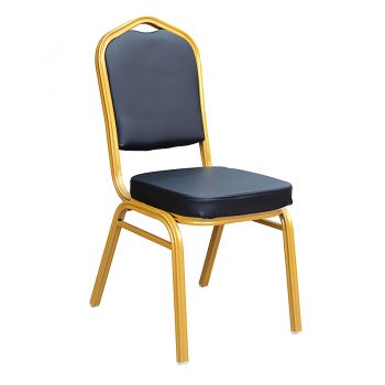 Zia Banquet Chair, Gold Frame Black PU Seat and Back