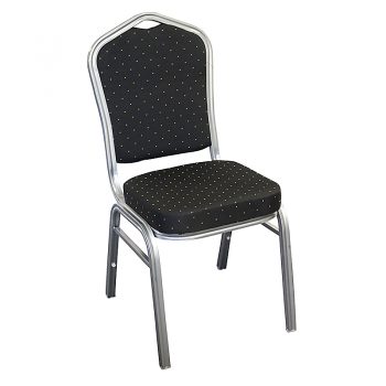 Zia Banquet Chair, Silver Frame, Black Fabric