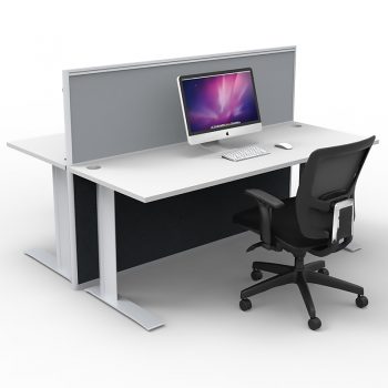 Smart 2-Way Desk Pod with One Floor Standing Screen Divider, Grey Screen, Image 1