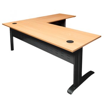 Smart Desk with (Right Hand) Attached Return, Beech Top, Satin Black Base
