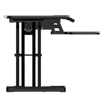 High Rise Electric Height Adjustable Desktop Stand, Black. End View