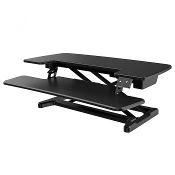 High Rise Electric Height Adjustable Desktop Stand, Black. LH Angle View