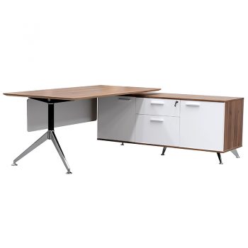 Deluxe Executive Desk with Right Hand Attached Storage Cupboard. Casnan and White