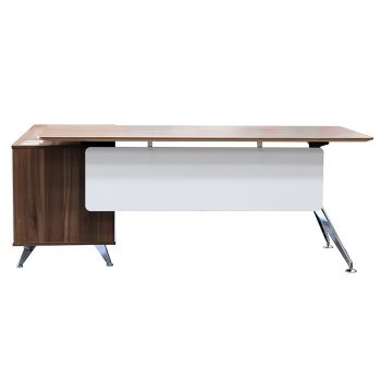 Deluxe Executive Desk with Right Hand Attached Storage Cupboard. Casnan and White, Front View