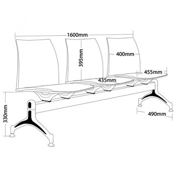 Rift 3 Seater Beam Seat, Dimensions