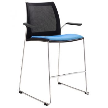 Rift Mesh Back Bar Stool with Arms and Optional Upholstered Seat Pads