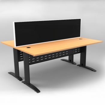 Smart 2 Back to Back Desks, Satin Black Base with Beech Tops and 1 Modular Express Screen Divider