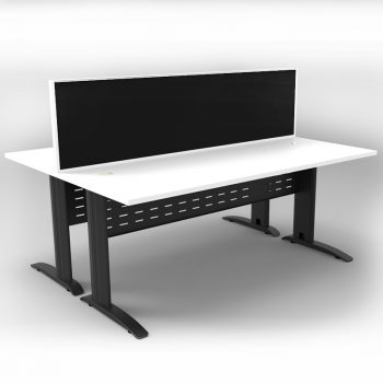 Smart 2 Back to Back Desks, Satin Black Base with White Tops and 1 Modular Express Screen Divider