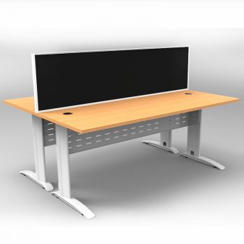 Smart 2 Back to Back Desks, White Base with Beech Tops and 1 Modular Express Screen Divider