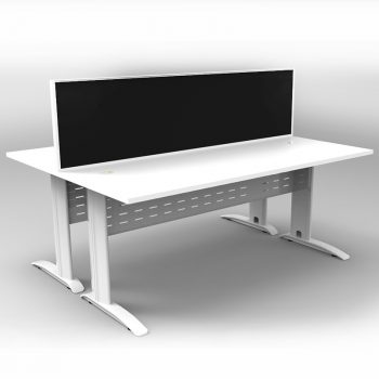 Smart 2 Back to Back Desks, White Base with White Tops and 1 Modular Express Screen Divider