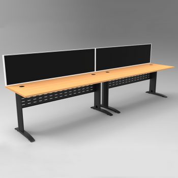 Smart 2 Inline Desks, Satin Black Base with Beech Tops and 2 Modular Express Screen Dividers