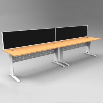 Smart 2 Inline Desks, White Base with Beech Tops and 2 Modular Express Screen Dividers