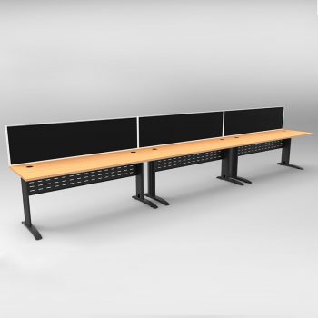 Smart 3 Inline Desks, Satin Black Base with Beech Tops and 3 Modular Express Screen Dividers