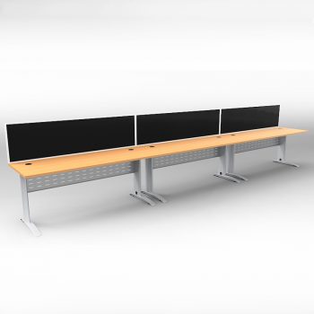 Smart 3 Inline Desks, Silver Base with Beech Tops and 3 Modular Express Screen Dividers