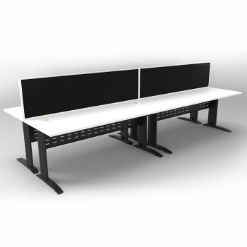 Smart 4 Back to Back Desks, Satin Black Base with White Tops and 2 Modular Express Screen Dividers