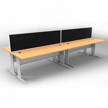 Smart 4 Back to Back Desks, Silver Base with Beech Tops and 2 Modular Express Screen Dividers