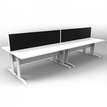 Smart 4 Back to Back Desks, White Base with White Tops and 2 Modular Express Screen Dividers