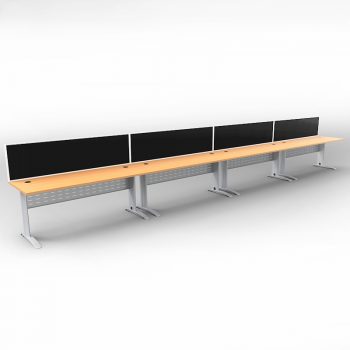 Smart 4 Inline Desks, Silver Base with Beech Tops and 4 Modular Express Screen Dividers