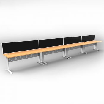 Smart 4 Inline Desks, White Base with Beech Tops and 4 Modular Express Screen Dividers