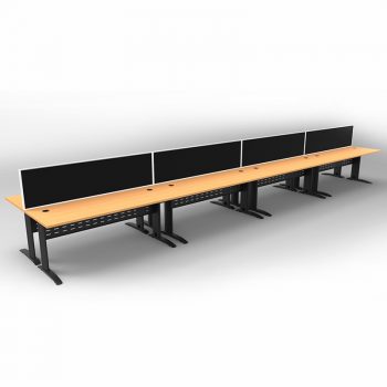 Smart 8 Back to Back Desks, Satin Black Base with Beech Tops and 4 Modular Express Screen Dividers