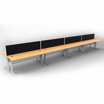 Smart 8 Back to Back Desks, Silver Base with Beech Tops and 4 Modular Express Screen Dividers