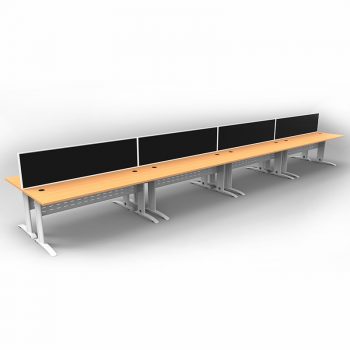 Smart 8 Back to Back Desks, White Base with Beech Tops and 4 Modular Express Screen Dividers