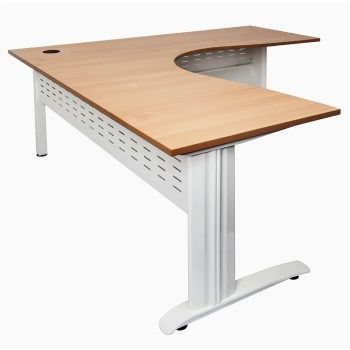 Smart Corner Workstation, Beech Desk Top White Base