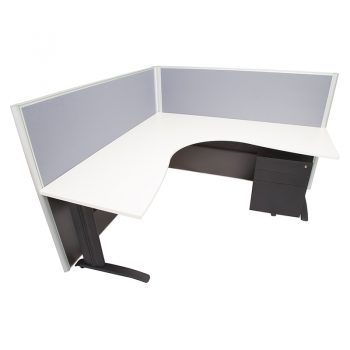 Smart Corner Workstation White Desk Top, with 1250mm High Grey Screen Dividers
