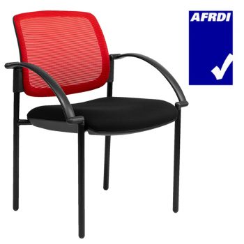 Atlas Visitor Chair Black 4 Leg Frame with Arms, Red Mesh Back