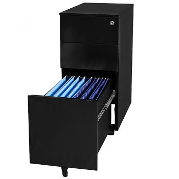 Super Tuff Slimline Mobile Drawer Unit, Black - Open