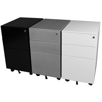 Super Tuff Slimline Mobile Drawer Units, Black, Silver, White