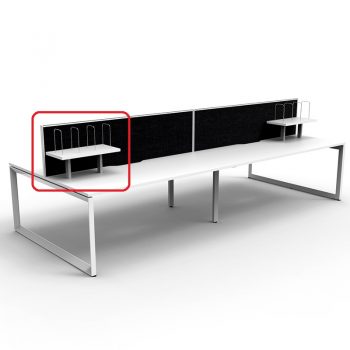 Optional Desk Mounted Shelf in Bright White with White Frame, Black Screens