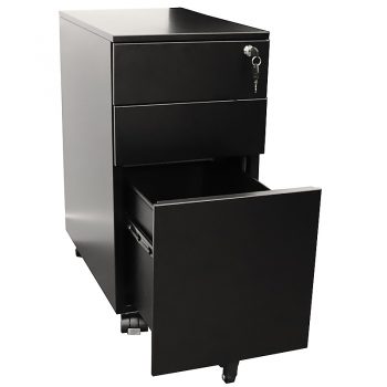 Super Heavy Duty Slimline Metal Mobile Drawer Unit, Black, Front View