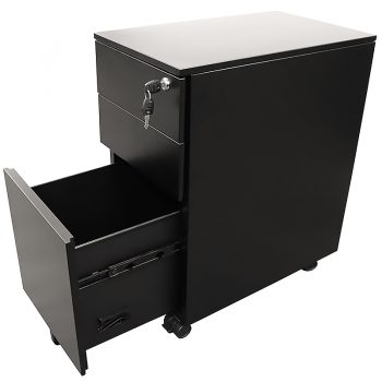 Super Heavy Duty Slimline Metal Mobile Drawer Unit, Black, Side View