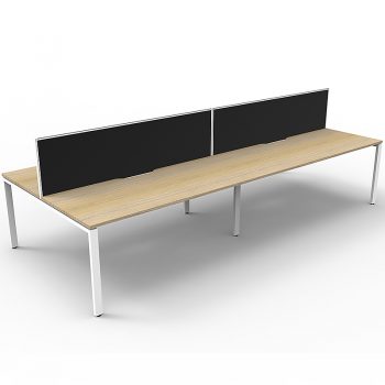 Supreme 4-Way Desk Pod, Natural Oak Desk Tops, White Under Frame, with Black Screen Dividers