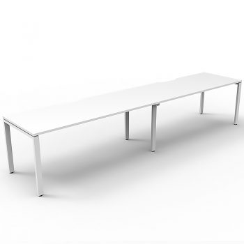 Supreme Desk, 2 Person In-Line, White Desk Tops, White Under Frame, No Screen Dividers