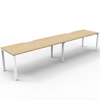 Supreme Desk, 2 Person In-Line, Natural Oak Desk Tops, White Under Frame, No Screen Dividers