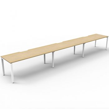 Supreme Desk, 3 Person In-Line, Natural Oak Desk Tops, White Under Frame, No Screen Dividers