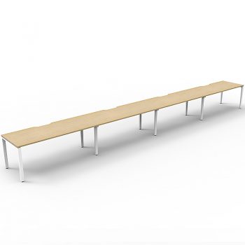 Supreme Desk, 4 Person In-Line, Natural Oak Desk Tops, White Under Frame, No Screen Dividers