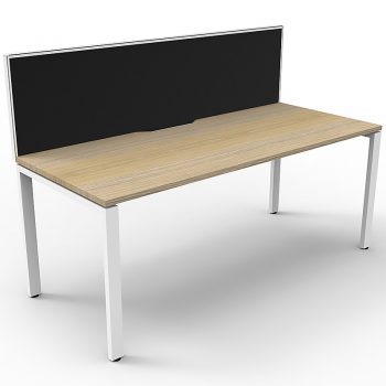Supreme Single Desk, Natural Oak Desk Top, White Under Frame, with Black Screen Divider