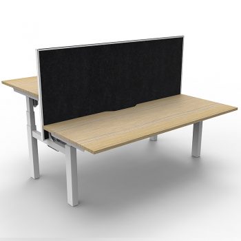 back to back electric sit stand desks, with black divider