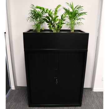 Black tambour unit with planter box