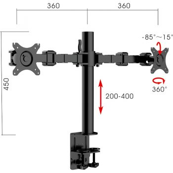 Eden Standard Ergonomic Dual Monitor Arm, with Dimensions