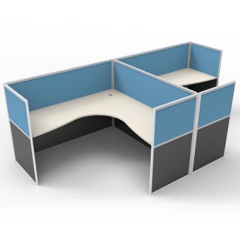 Smart 2 Way Back to Back Corner Workstation Pod, with Blue Screen Dividers