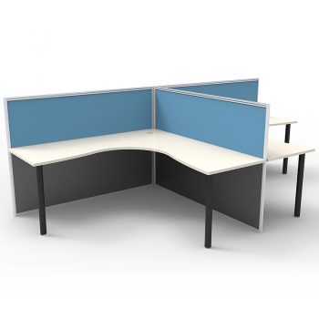 Smart 2 Way Back to Back Corner Workstation Pod, with Blue Screen Dividers, no End Screens