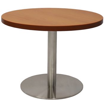 Vogue Round Coffee Table, Cherry Table Top, Stainless Steel Table Base