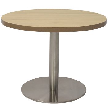 Vogue Round Coffee Table, Natural Oak Table Top, Stainless Steel Table Base