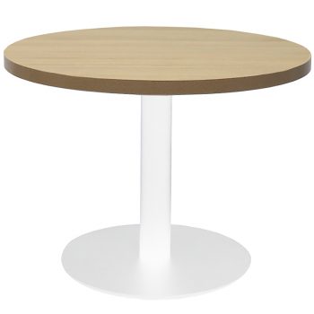 Vogue Round Coffee Table, Natural Oak Table Top, White Table Base